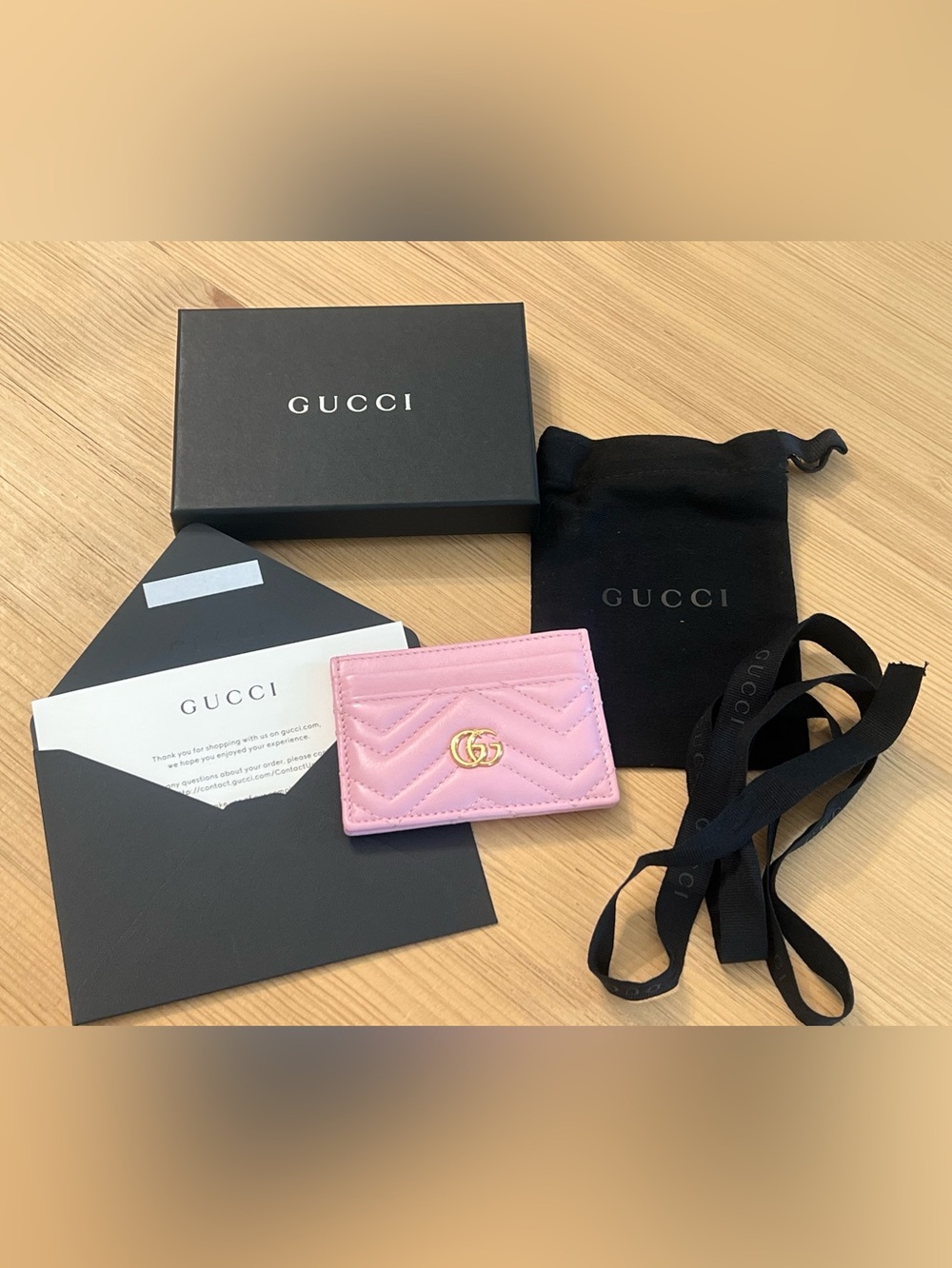 GG Marmont Card Case In Pink Leather